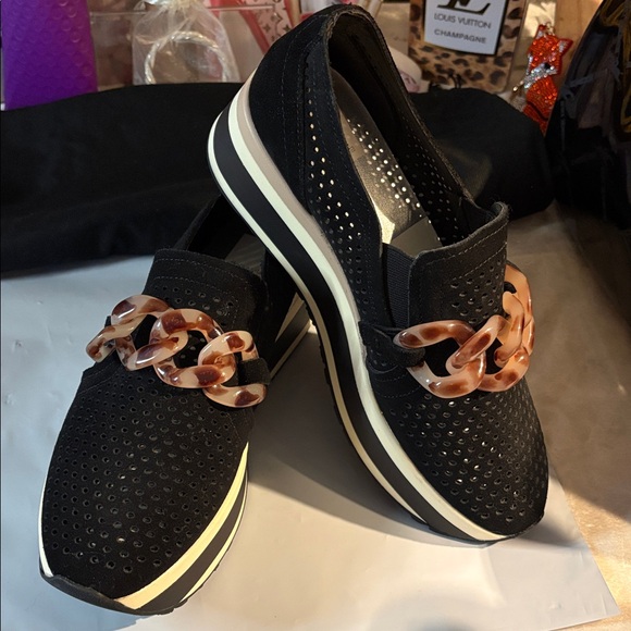 Dolce Vita Shoes - Dolce Vita Black Loafers with Brown Chain Accent